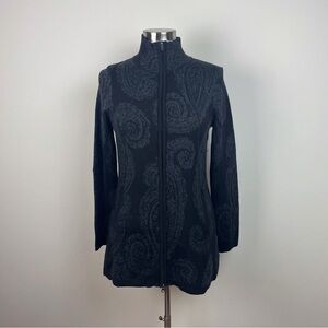 Cynthia Rowley Black Full Zip Paisley Long Sleeve Sweater Top Women Medium